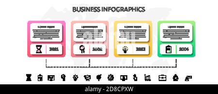 Rectangles infographiques vectoriels en 4 étapes. Le modèle carré peut être utilisé pour les diagrammes, le Web, les présentations, les organigrammes, les graphiques d'information, chronologie, contenu Illustration de Vecteur