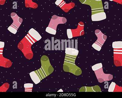 Chaussette de Noël sans coutures. Fond festif avec chaussettes de Noël pour cartes de vœux, papier d'emballage, bannières et affiches. Vecteur illustrat Illustration de Vecteur