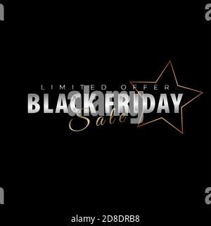 Élégante bannière Black Friday sale avec motif étoiles sur fond sombre. Modèle de post-conception des médias sociaux. Illustration vectorielle. Illustration de Vecteur