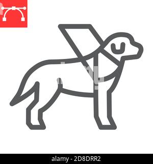 Icône de ligne de chien guide, handicap et labrador, graphiques vectoriels de signe de chien de service, icône linéaire de trait modifiable, eps 10. Illustration de Vecteur