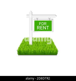 Icône Immobilier. Panneau sur herbe verte Illustration de Vecteur