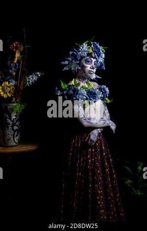 Femme personnifiée comme catrina le jour des morts Banque D'Images