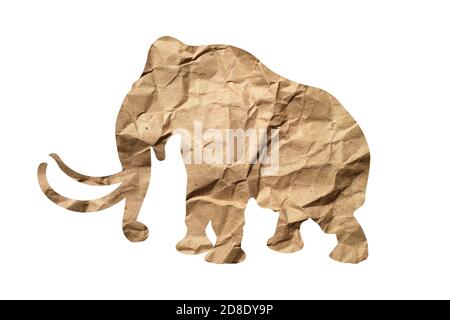 silhouette d'un éléphant à partir de papier d'emballage isolé sur blanc arrière-plan Banque D'Images