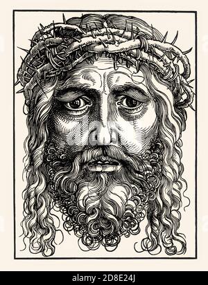 La tête de Jésus Christ par Albrecht Durer, coupe de bois, XVIe siècle Banque D'Images