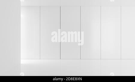 Vide, abstrait, moderne murs blancs salle avec lumière de la gauche et panneaux arrière-plan - galerie, produit ou modèle intérieur moderne, 3D il Banque D'Images