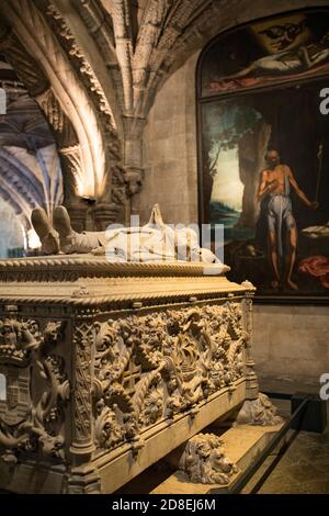 Tombe de Vasco da Gama à l'intérieur du monastère de Jerónimos à Lisbonne, Portugal, Europe. Banque D'Images