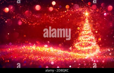 Résumé arbre de Noël doré en arrière-plan brillant défoqué - contenir Illustration Banque D'Images