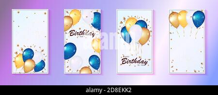 Définissez le modèle d'histoire de médias sociaux avec des bulles 3d sur fond bleu. Motif célébration. Modèle pour célébrer anniversaire, anniversaire, douche bébé. Ex Illustration de Vecteur
