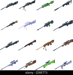 Jeu d'icônes d'arme de sniper. Ensemble isométrique d'icônes vectorielles d'arme de sniper pour la conception de sites Web isolée sur fond blanc Illustration de Vecteur