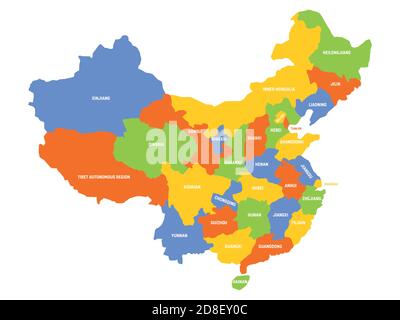 Carte politique colorée de la Chine. Divisions administratives - provinces. Carte vectorielle plate simple avec étiquettes. Illustration de Vecteur