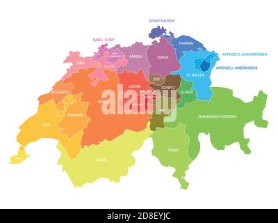 Carte politique colorée de la Suisse. Divisions administratives - cantons. Carte vectorielle plate simple avec étiquettes. Illustration de Vecteur