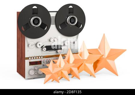 Note du client concernant l'enregistreur de bandes bobine à bobine. Rendu 3D isolé sur fond blanc Banque D'Images