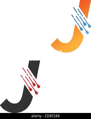 Lettre J logo TECH simple avec icône de style de lignes de circuit modèle Illustration de Vecteur