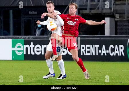 ALKMAAR, PAYS-BAS - OCTOBRE 29 : Hrvoje Smoliclof HNK Rijeka, Dani de Wit d'AZ lors du match de l'UEFA Europa League entre AZ et Rijeka au stade AFAs, le 29 octobre 2020 à Eindhoven, pays-Bas (photo de Henk Seppen/Orange Pictures) Banque D'Images