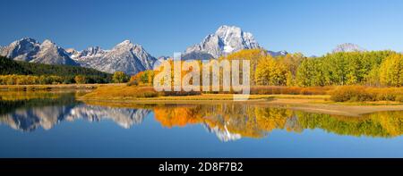 Oxbow Bend au lever du soleil. Parc national de Grand Teton, Wyoming. Fin septembre. Banque D'Images