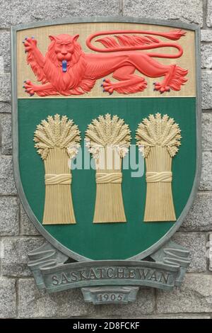 Les armoiries de la province de la Saskatchewan à la fontaine de la Confédération, près de l'édifice de l'Assemblée législative de la Colombie-Britannique, à Victoria, en Colombie-Britannique. Banque D'Images