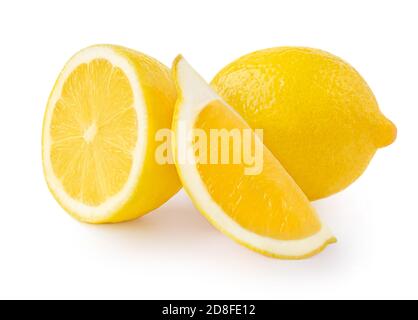 Groupe de citrons isolés sur fond blanc. Macro citron frais aux agrumes Banque D'Images