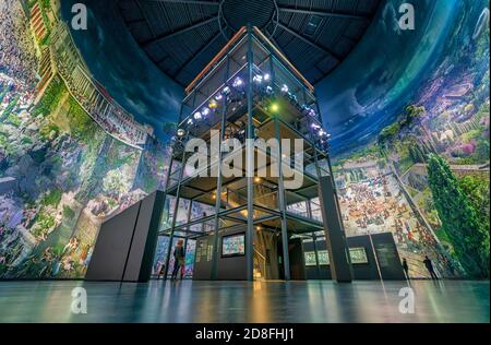 Musée de Pergame Berlin. Bâtiment d'exposition temporaire PergamonMuseum Das Panorama. Intérieur avec panorama à 360° par Yadegar Asisi. Banque D'Images