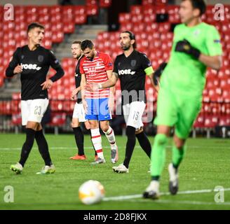 Grenade, Espagne. 29 octobre 2020. Antonio Puertas, joueur de Grenade CF, réagit lors du match Europa League entre Granada CF et PAOK FC au stade Nuevo los Carmenes à Grenade.(score final; Granada CF 0:0 PAOK) Credit: SOPA Images Limited/Alay Live News Banque D'Images