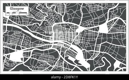 Glasgow carte de la ville de Grande-Bretagne en noir et blanc en style rétro. Carte de contour. Illustration vectorielle. Illustration de Vecteur