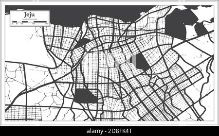 Carte de la ville de Jeju en Corée du Sud en noir et blanc couleur rétro. Carte de contour. Illustration vectorielle. Illustration de Vecteur