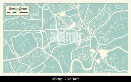 Nottingham Grande-Bretagne (Royaume-Uni) carte de la ville en style rétro. Carte de contour. Illustration vectorielle. Illustration de Vecteur