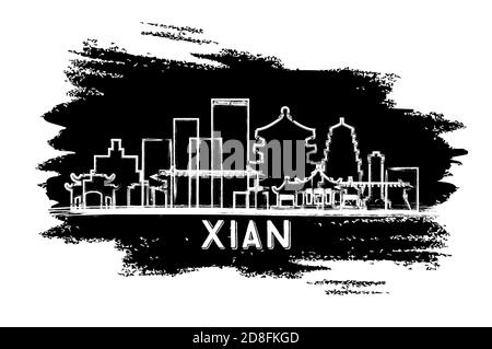 Silhouette de Xian China City. Esquisse dessinée à la main. Concept de voyage d'affaires et de tourisme avec architecture historique. Illustration vectorielle. Illustration de Vecteur