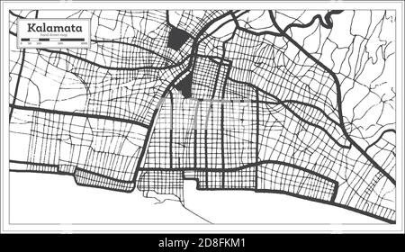 Kalamata Grèce carte de la ville en noir et blanc couleur rétro. Carte de contour. Illustration vectorielle. Illustration de Vecteur