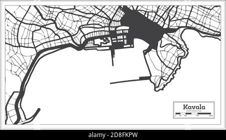 Kavala Grèce carte de la ville en noir et blanc couleur rétro. Carte de contour. Illustration vectorielle. Illustration de Vecteur