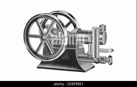 Illustration vectorisée d'un catalogue, montrant un moteur à air chaud. C'était un produit de l'époque où l'industrie était à la recherche de tout le méchan possible Illustration de Vecteur