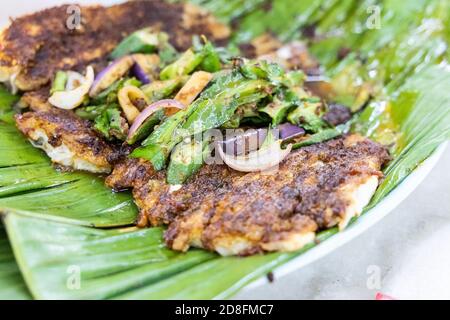 Filet de poisson grillé aux épices de style asiatique Banque D'Images