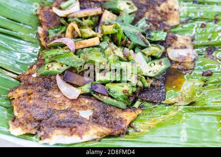 Filet de poisson grillé aux épices de style asiatique Banque D'Images