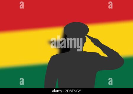 Soudez la silhouette sur fond flou avec drapeau du Ghana. Modèle pour le jour du souvenir Illustration de Vecteur
