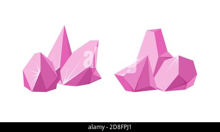 Cristaux brisés en morceaux. Ensemble de cristaux de rubis écrasés. Pierres gemmes cassées ou roches roses. Illustration vectorielle de style dessin animé Illustration de Vecteur
