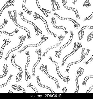 Les mains du robot s'accrossent au motif sans couture. Arrière-plan noir et blanc. Illustration vectorielle pour la conception de surfaces, l'impression, l'affiche, l'icône, le Web, les dessins graphiques. Illustration de Vecteur