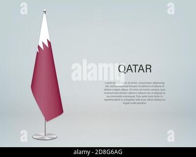 Drapeau suspendu du Qatar sur le stand. Modèle de bannière de conférence Illustration de Vecteur