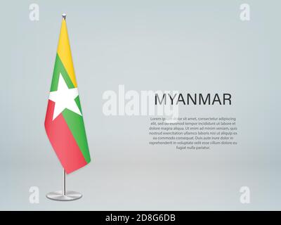 Drapeau suspendu du Myanmar sur le stand. Modèle de bannière de conférence Illustration de Vecteur
