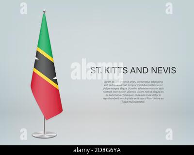 Drapeau suspendu de Saint-Kitts-et-Nevis sur le stand. Modèle de conférence Illustration de Vecteur