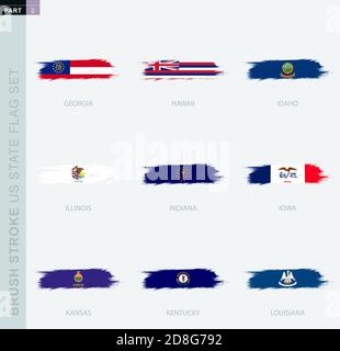 Grunge résumé pinceau drapeau ensemble des États des États-Unis, neuf drapeaux différents. ENSEMBLE d'indicateurs vectoriels DE l'état DES ÉTATS-UNIS, partie 2. Illustration de Vecteur
