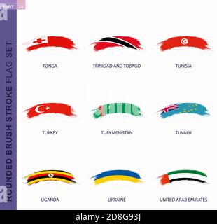 Drapeau à coups de pinceau arrondi, drapeaux des Tonga, Trinité-et-Tobago, Tunisie, Turquie, Turkménistan, Tuvalu, Ouganda, Ukraine, émirat arabe Uni Illustration de Vecteur