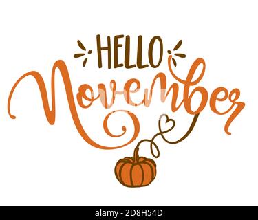 Bonjour novembre - illustration vectorielle dessinée à la main. Accueil couleur d'automne pour Thanksgiving. Bon pour la réservation de rebut, les affiches, les cartes de vœux, les bannières, tex Illustration de Vecteur
