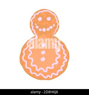 gâteau de noël de noël avec pain d'épice et biscuits au glaçage. drôle de dessin animé nouvel an snack isolé sur blanc Illustration de Vecteur