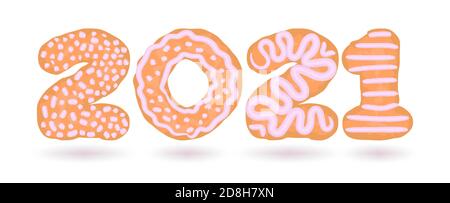 inscription de noël festive 2021 de biscuits au pain d'épice avec glaçage. carte de vœux savoureuse du nouvel an Illustration de Vecteur