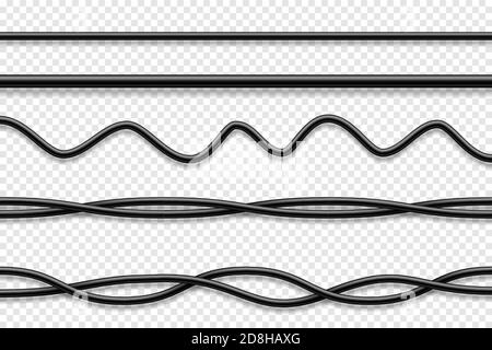 Collecte des câbles flexibles. Fil électrique noir. Câble d'alimentation ou réseau réaliste. Illustration vectorielle. Illustration de Vecteur