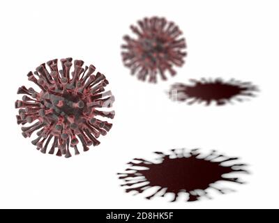 Virus du coronavirus covid-19 avec ombre isolée sur blanc. rendu 3d Banque D'Images