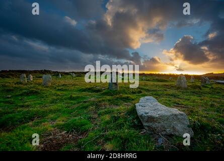 The Dancing Stones Circle - Tregeseal Banque D'Images