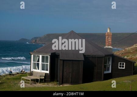 CARN Barges, chalet de vacances, crique de sennen, baie de whitesands. Banque D'Images