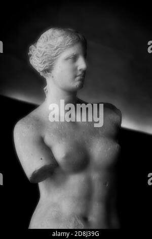 Portrait noir et blanc de la sculpture venus de Milo. Banque D'Images