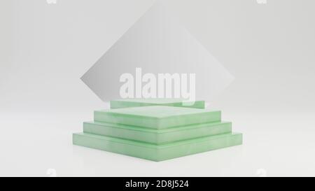 Marche-pied en jade Rhombus avec miroir isolé sur fond blanc. concept d'arrière-plan abstrait minimaliste rendu 3d pour le positionnement des produits. Banque D'Images