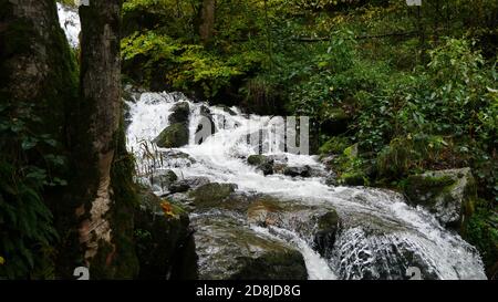 L'eau se précipitant le long des rochers aux cascades de Todtnau La Forêt Noire en Allemagne en automne Banque D'Images